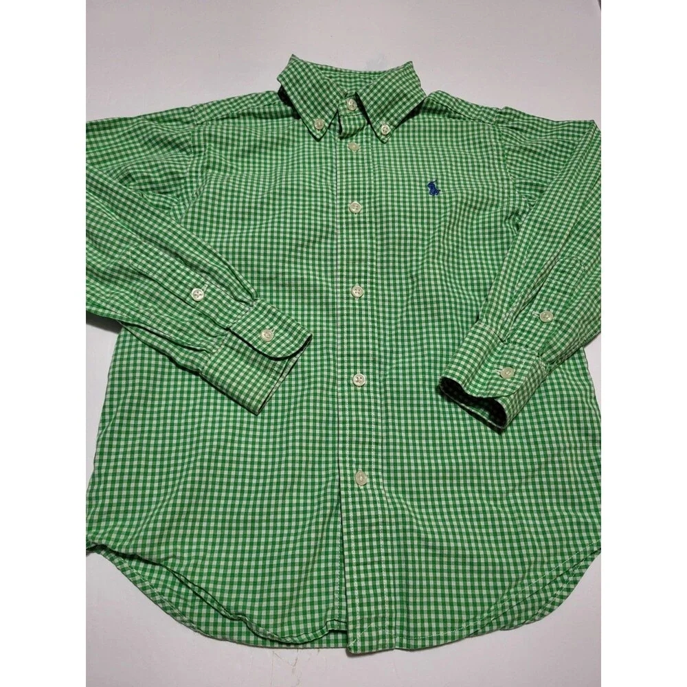 (#17) Polo Ralph Lauren Button Up Size Kid's 5 Green Check Plaid Long Sleeve